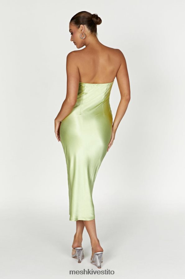 Meshki Abito midi in raso senza spalline Tyler vestiario verde pistacchio 6L048P343