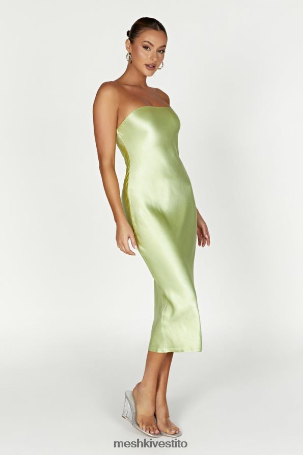 Meshki Abito midi in raso senza spalline Tyler vestiario verde pistacchio 6L048P343
