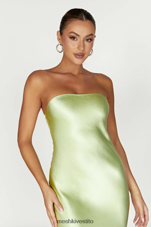 Meshki Abito midi in raso senza spalline Tyler vestiario verde pistacchio 6L048P343