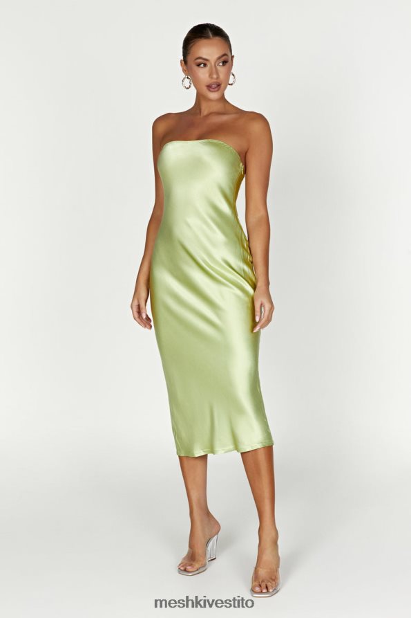Meshki Abito midi in raso senza spalline Tyler vestiario verde pistacchio 6L048P343