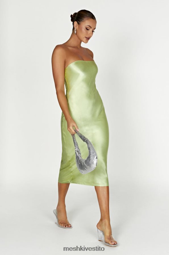 Meshki Abito midi in raso senza spalline Tyler vestiario verde pistacchio 6L048P343