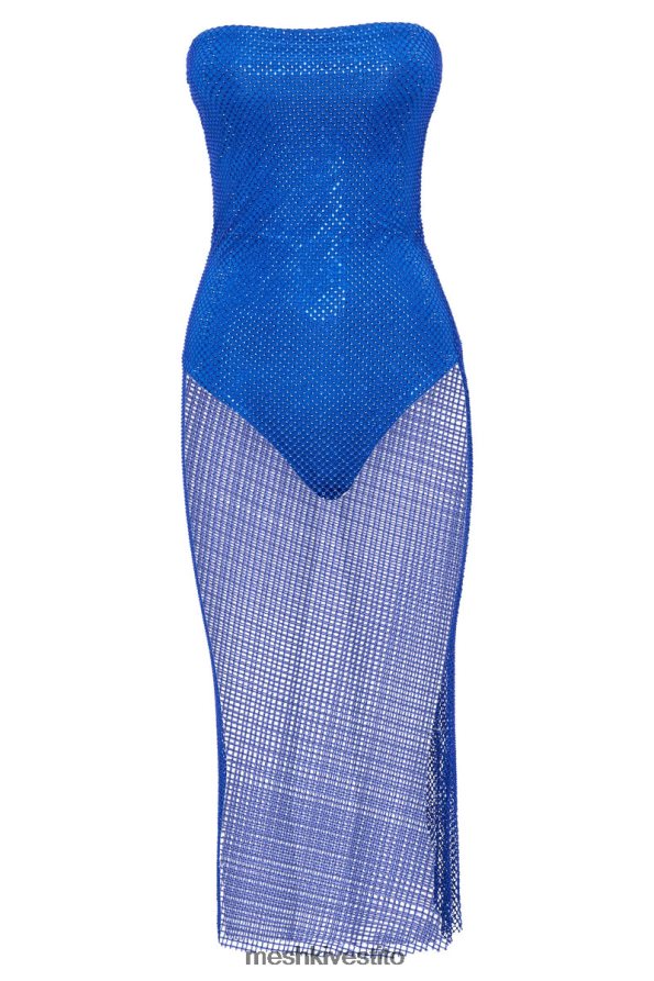 Meshki Abito midi in rete nima diamante vestiario blu persiano 6L048P739