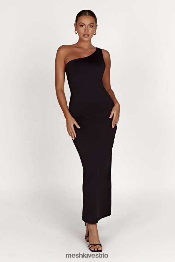 Meshki Abito midi monospalla Teagan in nylon riciclato vestiario nero 6L048P501