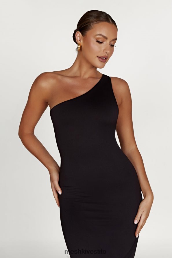 Meshki Abito midi monospalla Teagan in nylon riciclato vestiario nero 6L048P501
