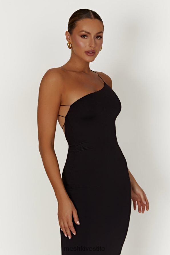 Meshki Abito midi monospalla rosalind in nylon riciclato vestiario nero 6L048P377