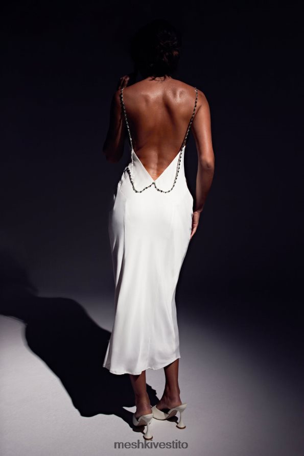 Meshki Abito midi rasta con spalline in diamante e collo ad anello vestiario bianco 6L048P534