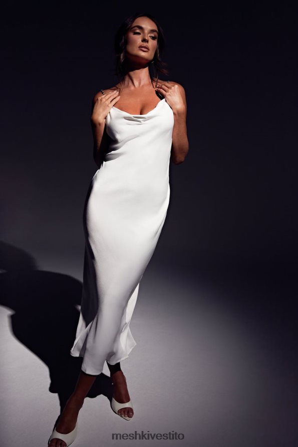 Meshki Abito midi rasta con spalline in diamante e collo ad anello vestiario bianco 6L048P534