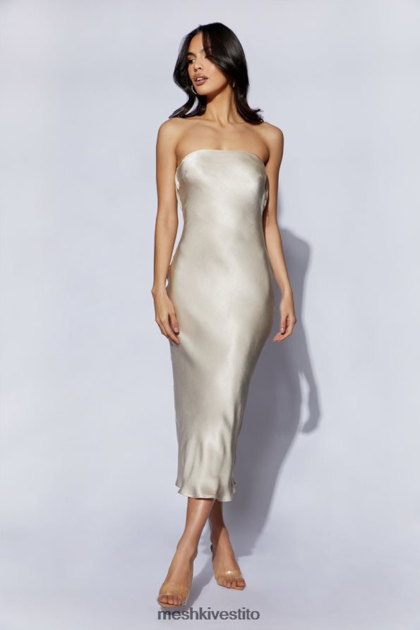 Meshki Abito midi senza spalline Mischa con dettagli in pizzo vestiario Champagne 6L048P31