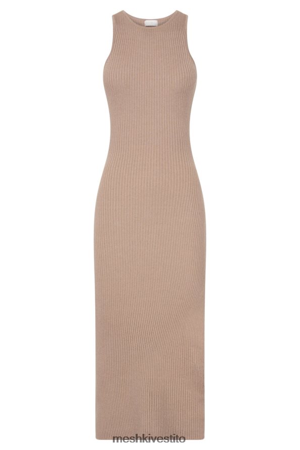 Meshki abito midi in maglia color terra di Siena al ginocchio con spacco laterale vestiario tortora 6L048P477