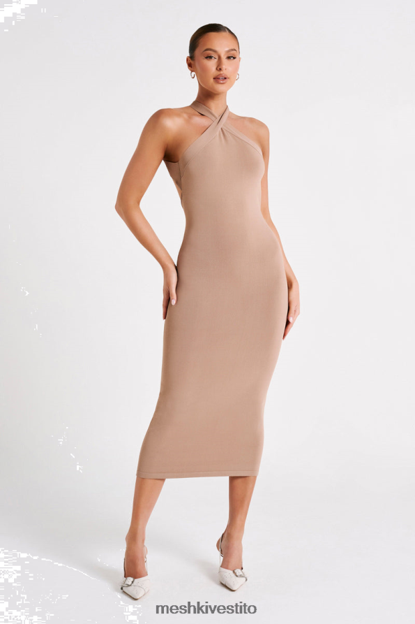 Meshki sarai abito midi in maglia con scollo all'americana vestiario grano 6L048P47