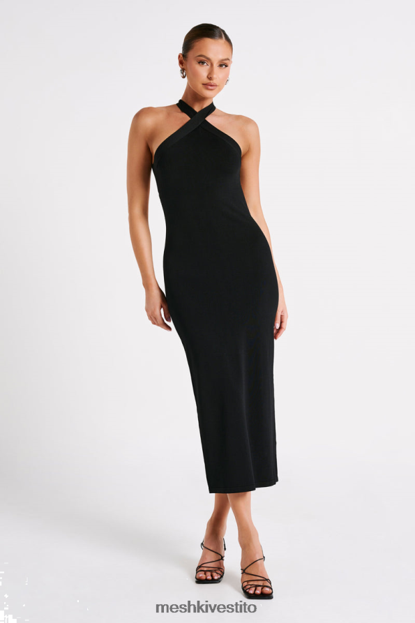 Meshki sarai abito midi in maglia con scollo all'americana vestiario nero 6L048P48