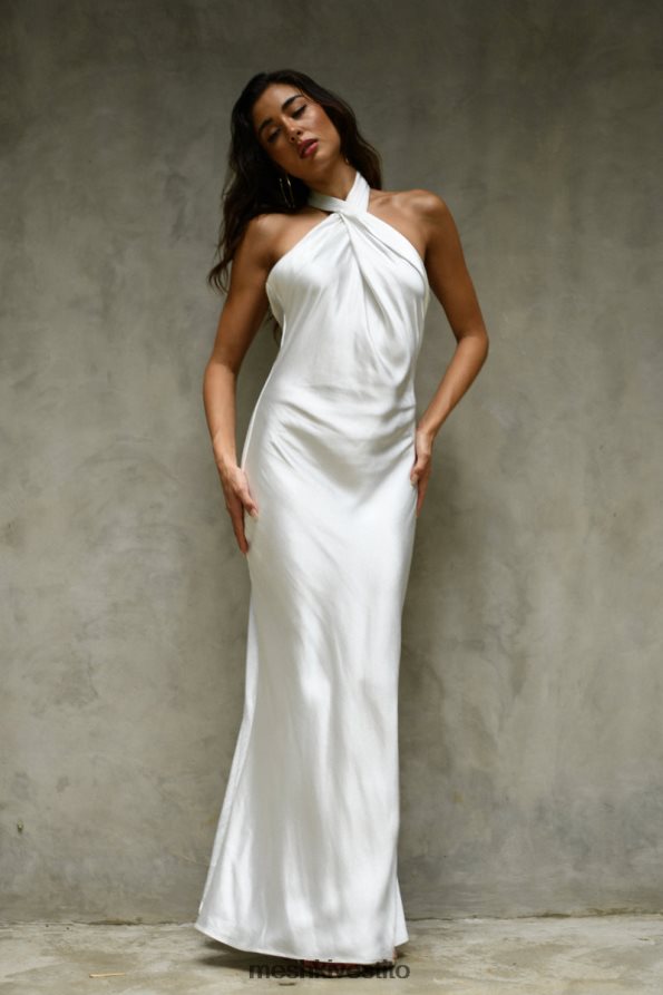 Meshki Abito in raso con scollo all'americana Laura vestiario bianco 6L048P233