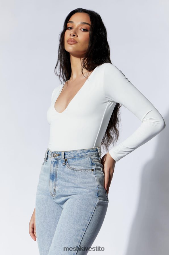 Meshki Body Nia a maniche lunghe con scollo a V vestiario bianco 6L048P948