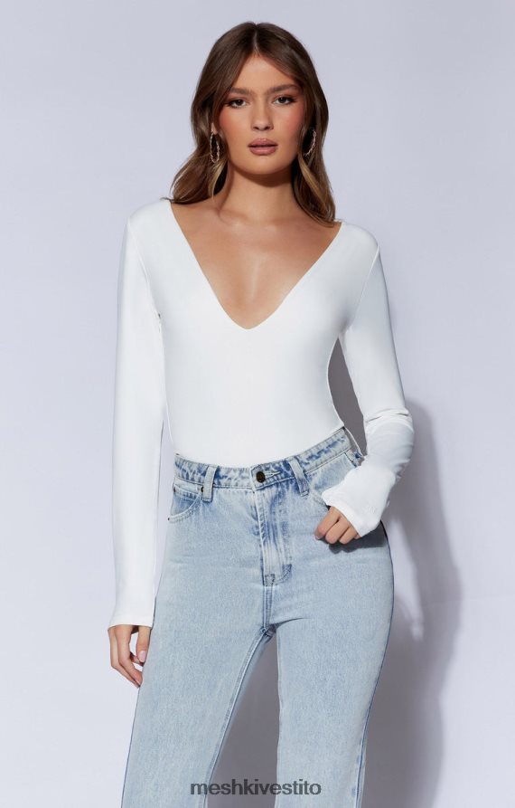 Meshki Body Nia a maniche lunghe con scollo a V vestiario bianco 6L048P948