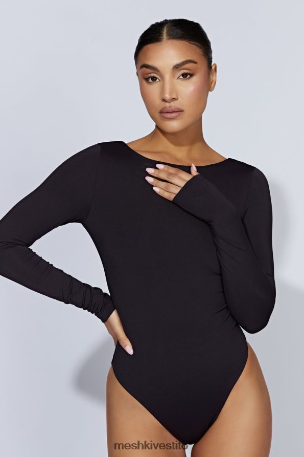 Meshki Body cheyenne a maniche lunghe con scollatura sul retro vestiario nero 6L048P916