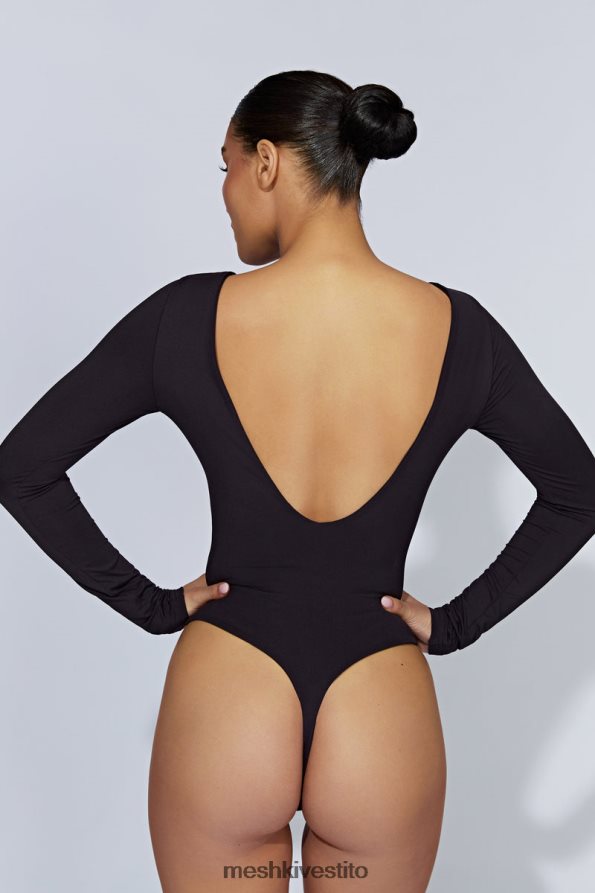 Meshki Body cheyenne a maniche lunghe con scollatura sul retro vestiario nero 6L048P916