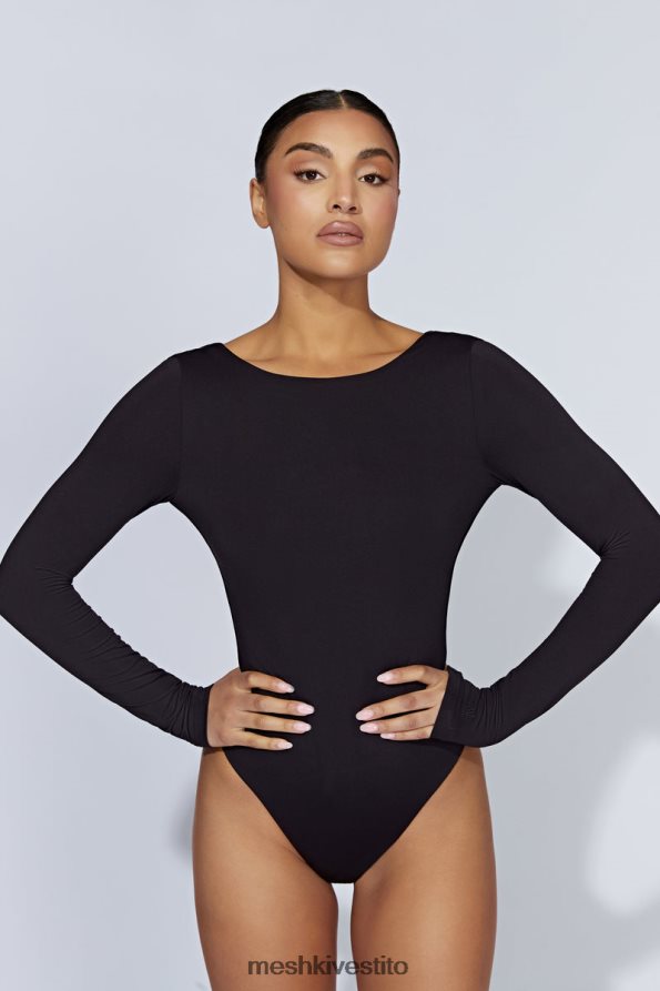 Meshki Body cheyenne a maniche lunghe con scollatura sul retro vestiario nero 6L048P916