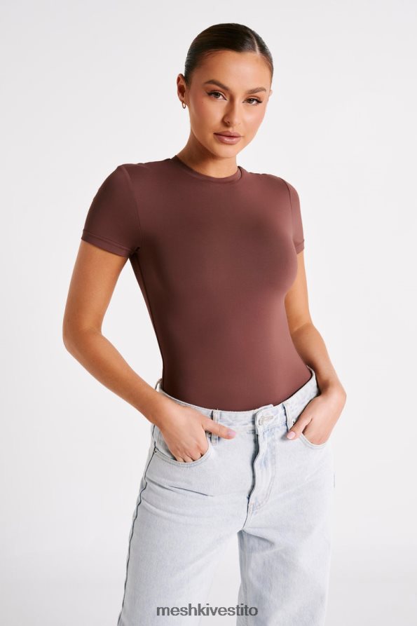 Meshki Body francesca girocollo a maniche corte in nylon riciclato vestiario moka 6L048P772