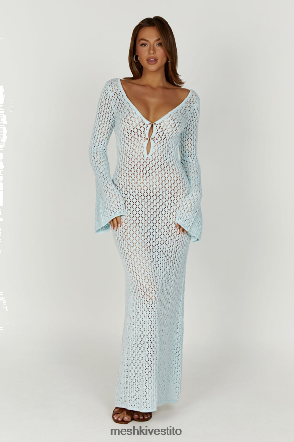 Meshki Abito Kayleigh con maniche svasate a coda di pesce all'uncinetto vestiario blu artico 6L048P30