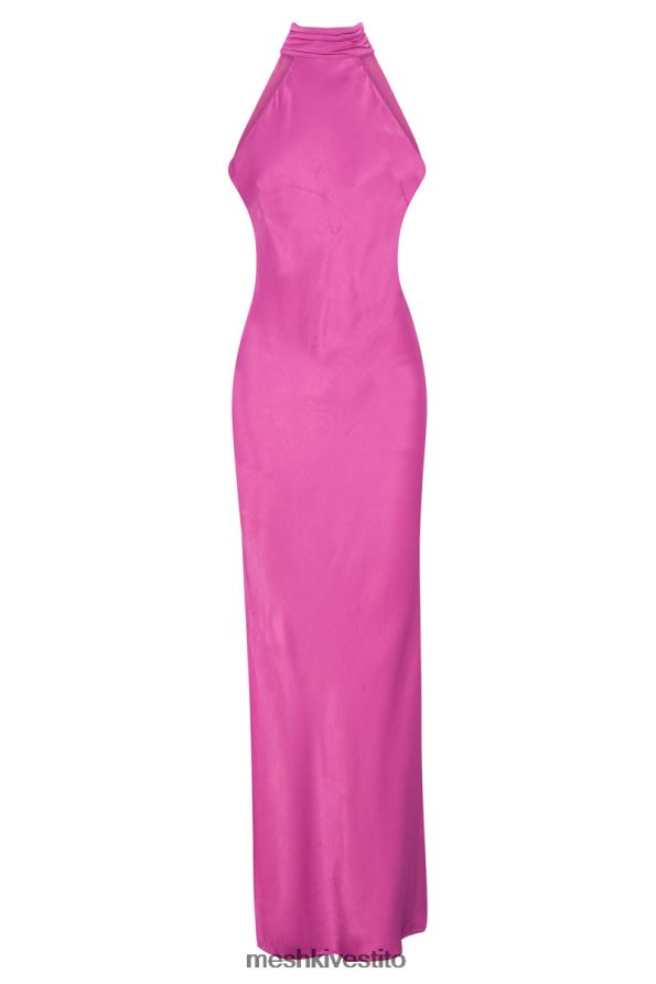 Meshki Abito lungo Claire in raso con drappeggio sul retro e spacco vestiario viola 6L048P749