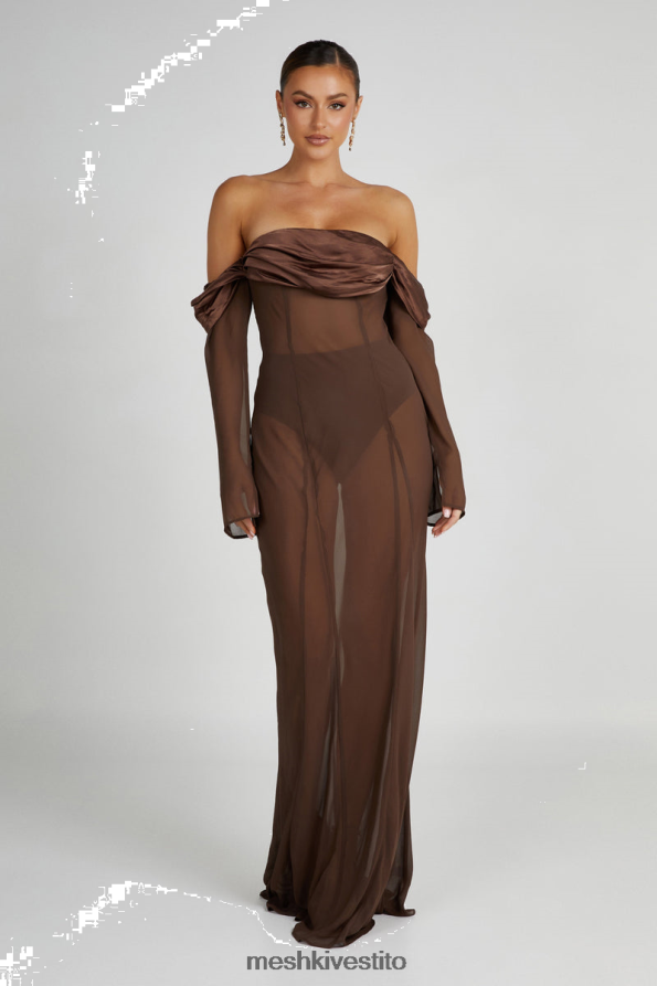 Meshki Abito lungo Ivanna in chiffon con spalle scoperte vestiario moka 6L048P51