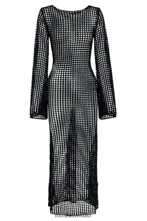 Meshki Abito lungo Murphy a maniche lunghe all\'uncinetto vestiario nero 6L048P740