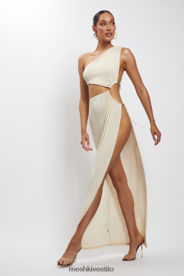 Meshki Abito lungo Paige con taglio laterale e ruches vestiario nudo 6L048P369