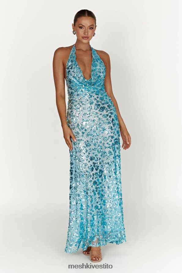 Meshki Abito lungo con paillettes Nicola con scollo profondo vestiario blu polvere 6L048P583
