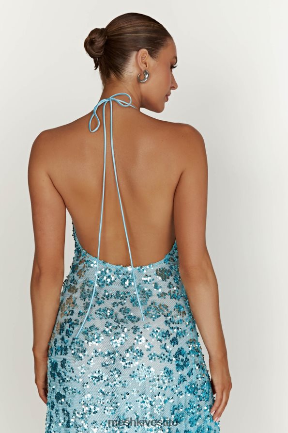 Meshki Abito lungo con paillettes Nicola con scollo profondo vestiario blu polvere 6L048P583