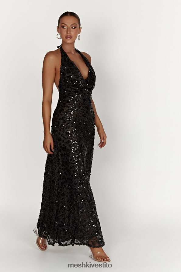 Meshki Abito lungo con paillettes Nicola con scollo profondo vestiario nero 6L048P395