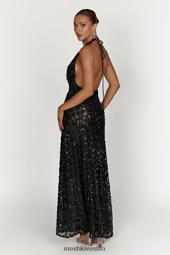 Meshki Abito lungo con paillettes Nicola con scollo profondo vestiario nero 6L048P395