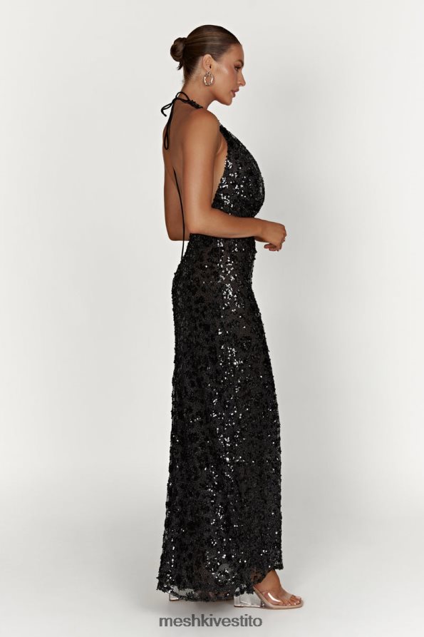 Meshki Abito lungo con paillettes Nicola con scollo profondo vestiario nero 6L048P395