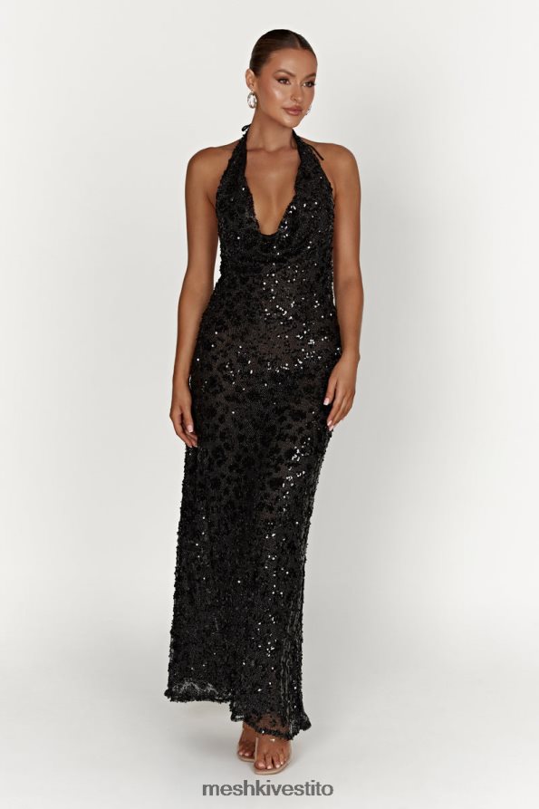 Meshki Abito lungo con paillettes Nicola con scollo profondo vestiario nero 6L048P395