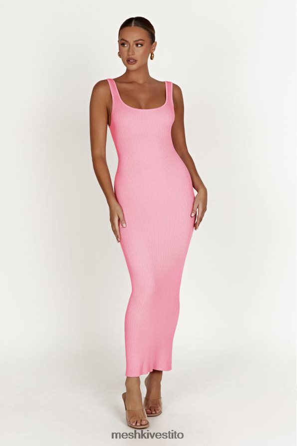 Meshki Abito lungo in maglia Hadley con schiena scoperta vestiario rosa confetto 6L048P496