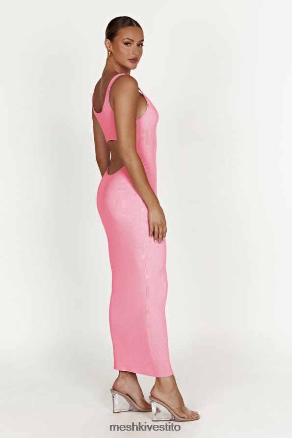 Meshki Abito lungo in maglia Hadley con schiena scoperta vestiario rosa confetto 6L048P496