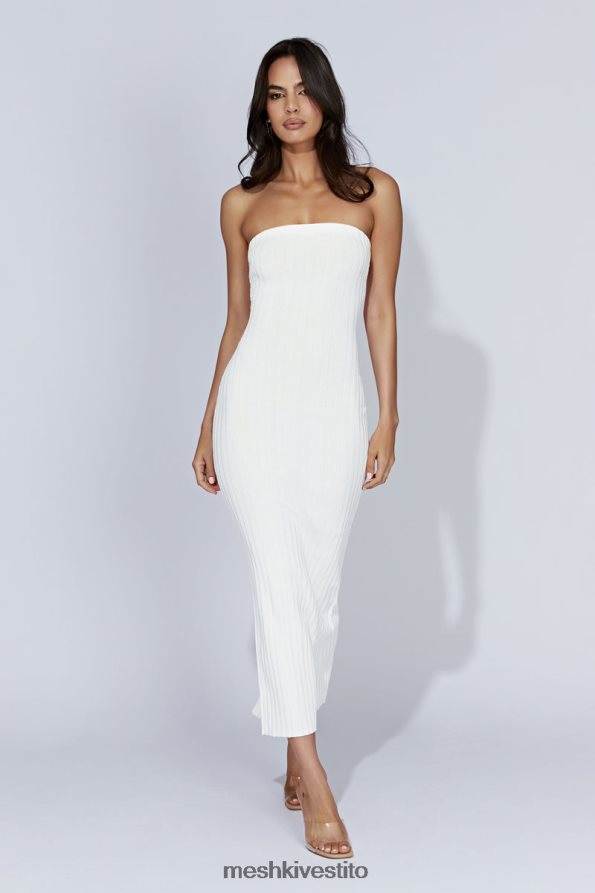 Meshki Abito lungo in maglia senza spalline imani vestiario bianco 6L048P632