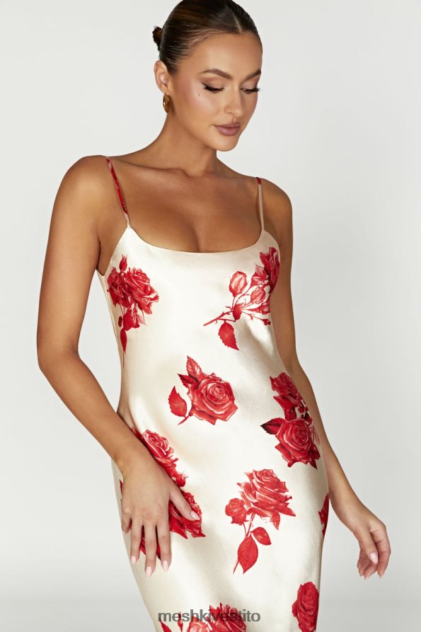 Meshki Abito lungo in raso Rosalie vestiario stampa di rose 6L048P217