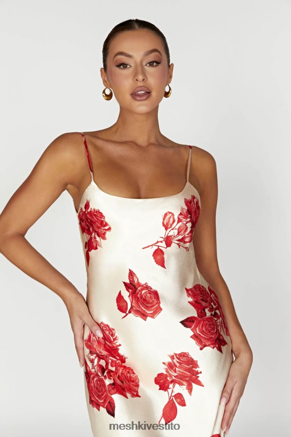 Meshki Abito lungo in raso Rosalie vestiario stampa di rose 6L048P217