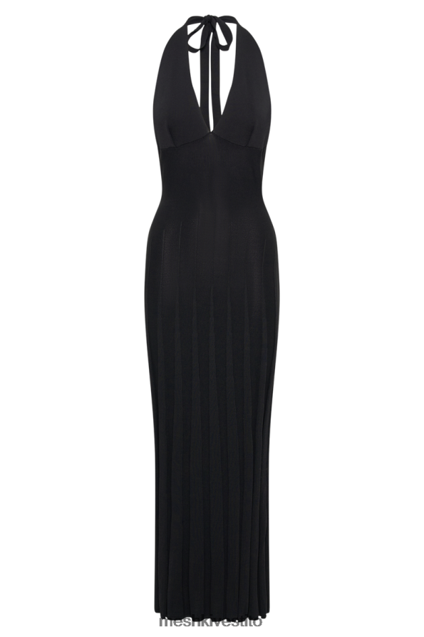 Meshki Abito maxi con scollo all\'americana a coste vestiario nero 6L048P71