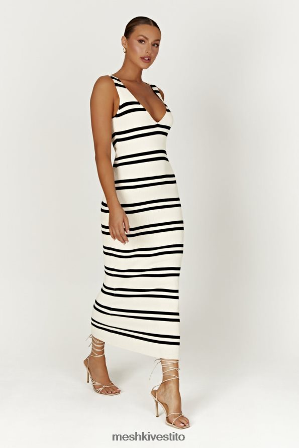 Meshki Abito maxi in maglia a righe Henrietta vestiario nero bianco 6L048P251