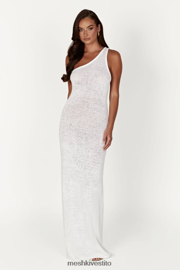 Meshki Abito maxi in maglia monospalla con motivo cachemire vestiario bianco 6L048P186