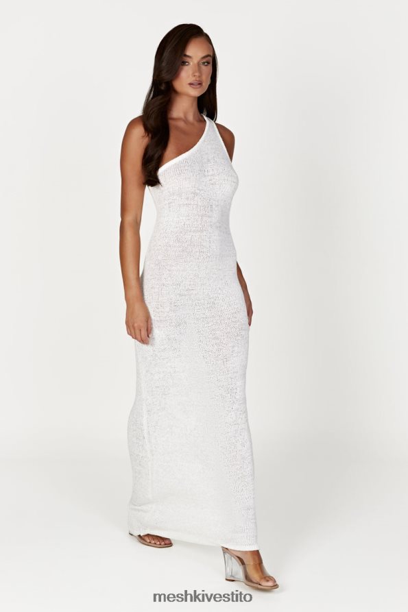 Meshki Abito maxi in maglia monospalla con motivo cachemire vestiario bianco 6L048P186
