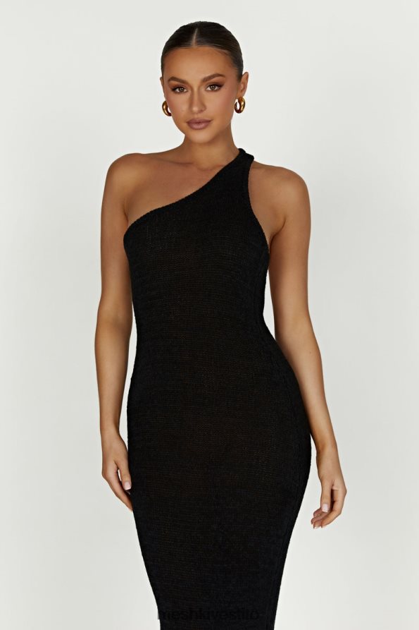Meshki Abito maxi in maglia monospalla con motivo cachemire vestiario nero 6L048P224