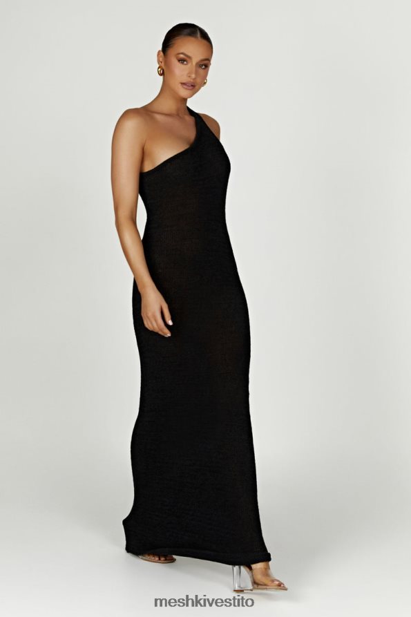 Meshki Abito maxi in maglia monospalla con motivo cachemire vestiario nero 6L048P224