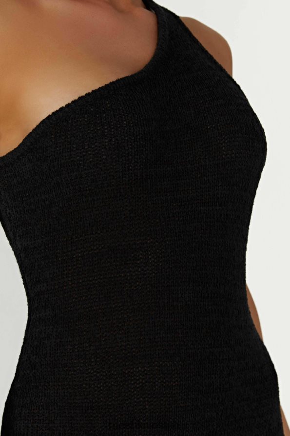 Meshki Abito maxi in maglia monospalla con motivo cachemire vestiario nero 6L048P224