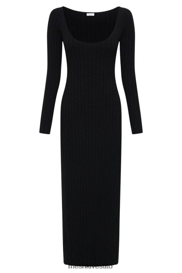 Meshki Abito maxi in maglia zinnia con spacco vestiario nero 6L048P64