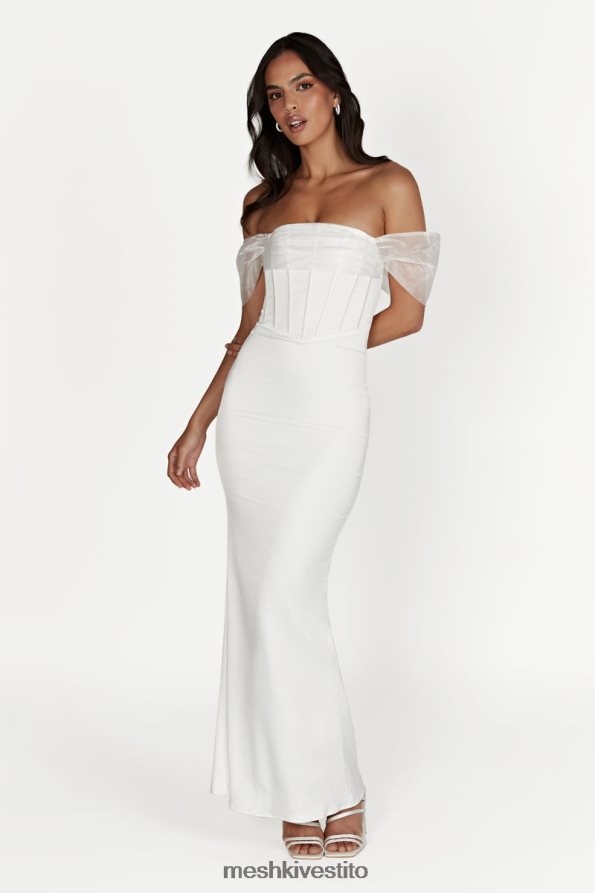 Meshki Everly maxi abito in raso di organza con spalle scoperte vestiario bianco 6L048P506