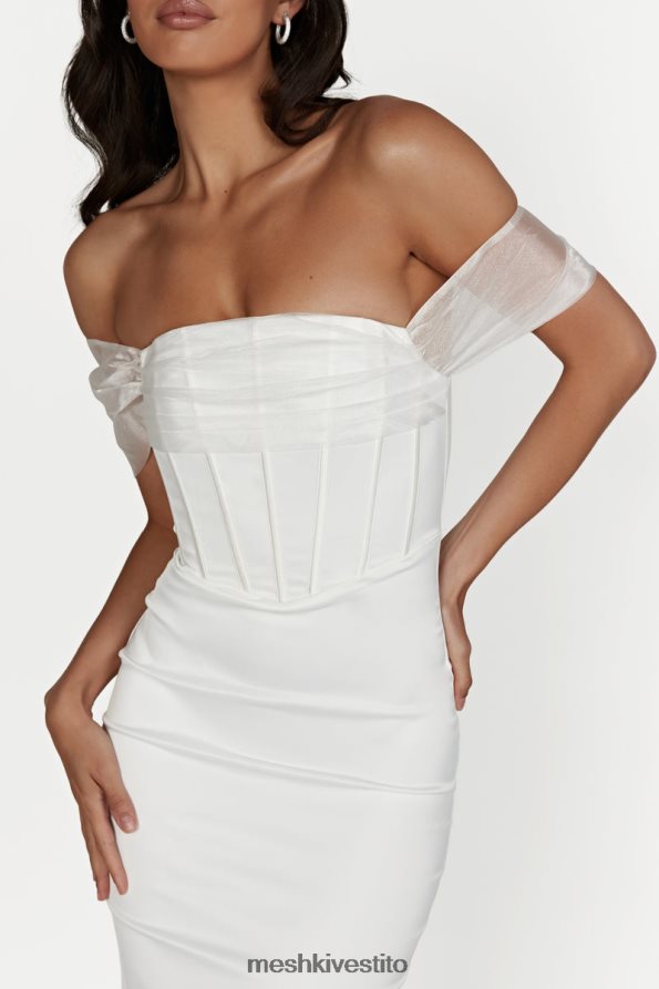 Meshki Everly maxi abito in raso di organza con spalle scoperte vestiario bianco 6L048P506