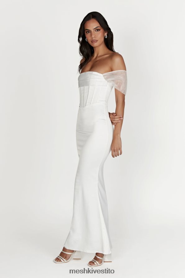 Meshki Everly maxi abito in raso di organza con spalle scoperte vestiario bianco 6L048P506