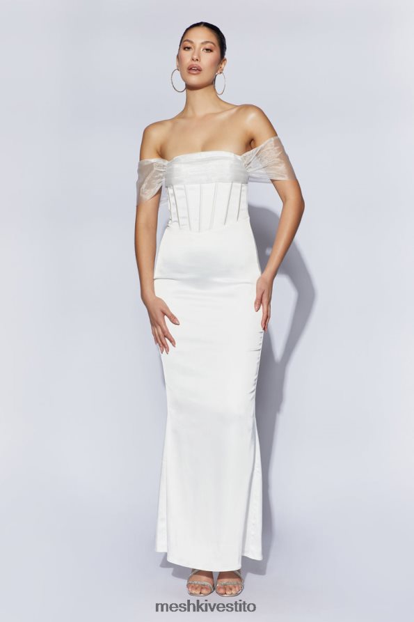 Meshki Everly maxi abito in raso di organza con spalle scoperte vestiario bianco 6L048P506